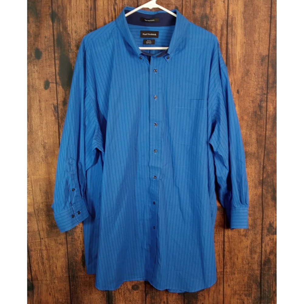 Paul Fredrick Mens Blue Pinstripe Non-Iron Cotton‎ Dress Shirt 20x35 Classic Fit